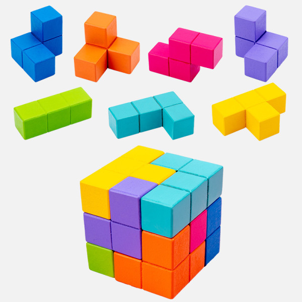 Geometrisk kube stabelbar legetøj, træ Rubiks terning til børn