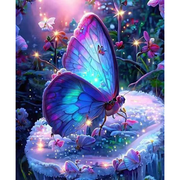 Diamantmaleri - 30x40cm - Sommerfugl Multicolor