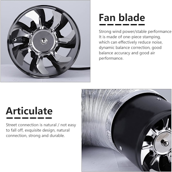 Udsugningsventilator Ø 100 mm, ventilator, kanalventilator, aksialudsugning inline kanal til badeværelse, toilet, telt, garage, køkken, drivhus (sort - Ø 100 mm)
