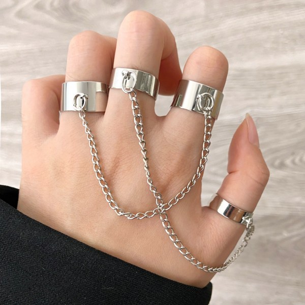 Punk Cool Hiphop Chain Rings Multi-Layer Justerbara Öppna Finger Ringar