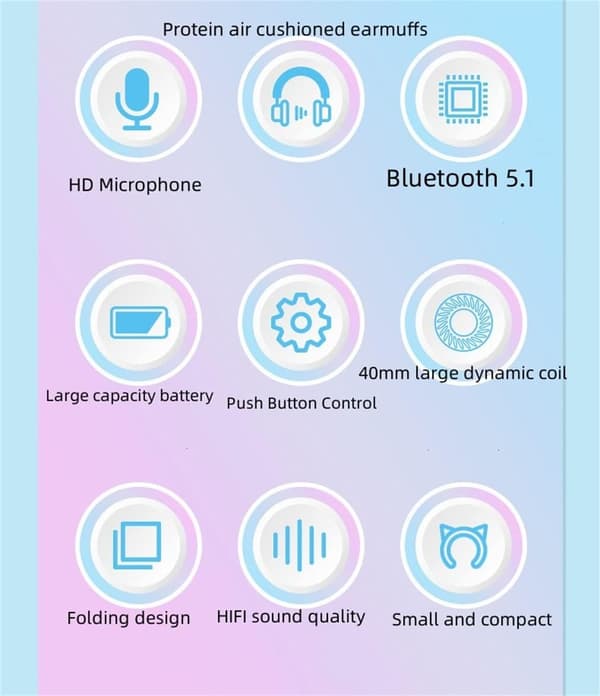 Over Ear Bluetooth Kat Öron Hörlurar, Headset LED Lyser Upp Bluetooth