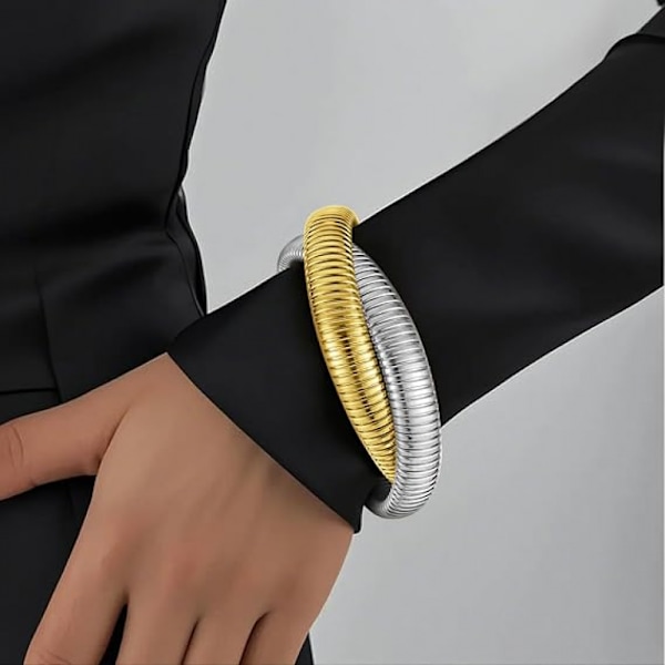 Armbånd i rustfritt stål, stablebart armbåndsett for kvinner, lagdelte stretch-armbånd, utsøkte håndsmykker for festkvelder og bryllup
