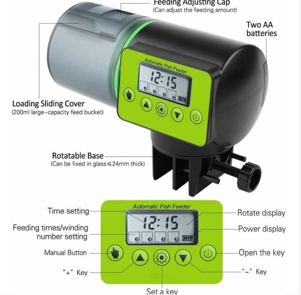 Fuktsikker automatisk akvariefôrautomat