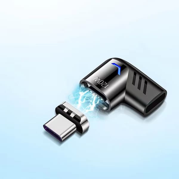 Magnetisk adapter vinkelrett USB C-adapter 120w hurtiglading dataoverføring E