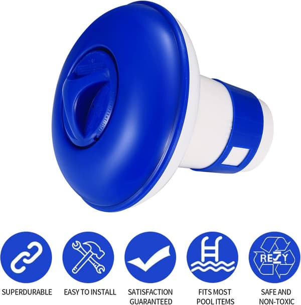 Stk. 5 Tommer Flydende Klor Dispenser, Flydende Klor Diffuser, Klor Dispenser, Flydende Pool Tablet Dispenser, Blå + Hvid, PP Materiale, 13