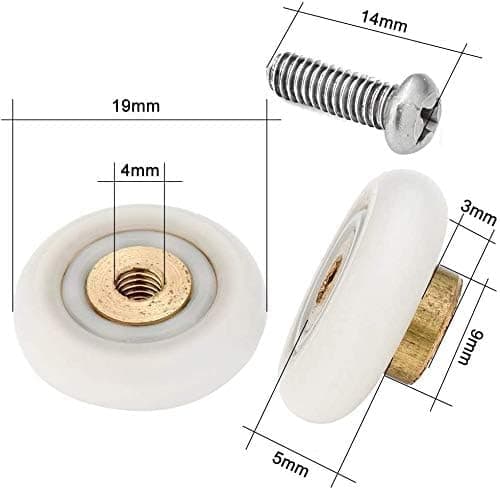 Sett med 4 erstatningsdusjdørruller 19mm diameter (19mm-4stk)