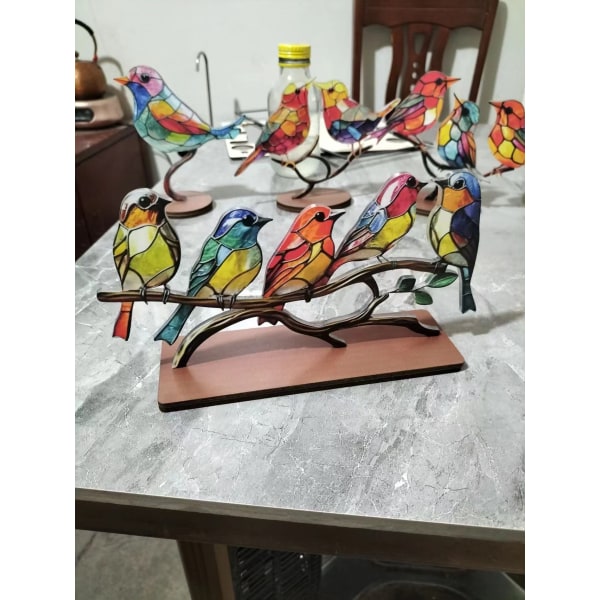 Stained Birds on Branch Desktop Ornament, Double Sided Multicolor Sty