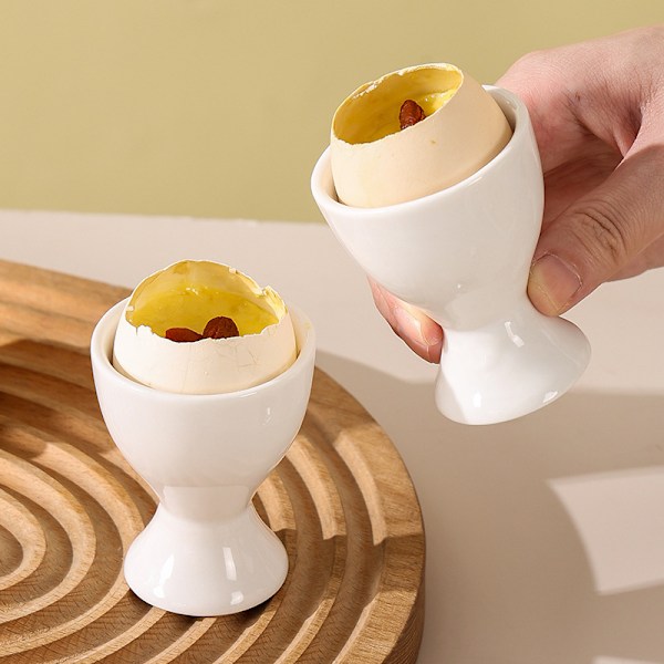 Keramisk Eggkopp Sett med 2 Hvit Porselen Holder Frokost Kokt Matlaging Lett å Rengjøre Barndomsminner Kjøkken