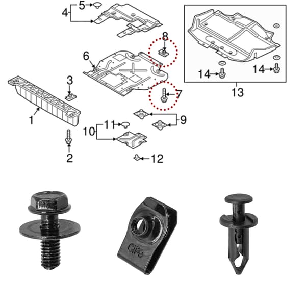 35 stk karosseribolt U-formet mutterklips M6 motor nedre deksel sprutskjerm