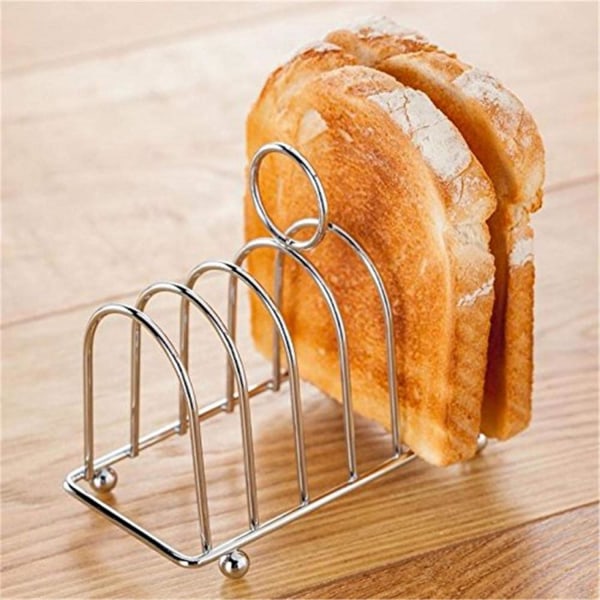 Ruostumattomasta teräksestä valmistettu leivänpaahtimen teline, 6 viipaleen leivänpaahtimen teline pallojalkoilla ja silmukkakahvalla, leivänpaahtimen teline buffet-aamiaiselle, lounaalle, illalliselle ja paahtoleivälle