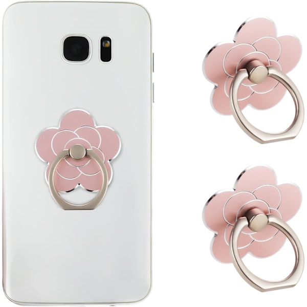 2 st Mobilringhållare Ställ Mobiltelefon Blomma Fingerring Grepp Ställ Metall Universal Tillbehör (Roséguld)