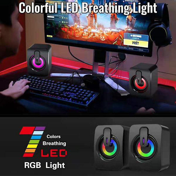 Gaminghögtalare för PC, USB-driven skrivbordshögtalare med 3,5 mm aux-ingång,