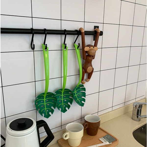 2 stk. Grønn Monstera Blad Sil Lang Håndtert Spaghetti Slisset Serveringsskje Jungelskje Til Matlaging Baking Blanding 30CM