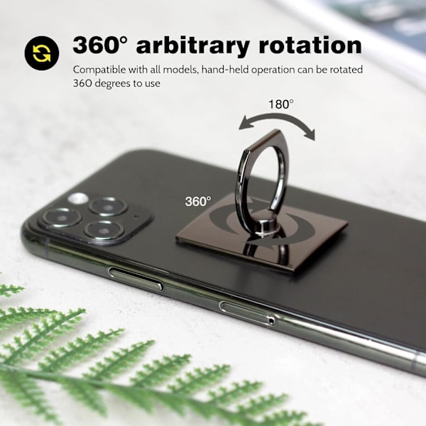 [2-pack] Fyrkantig Mobiltelefon Ringhållare Stativ, 360 Graders Rotation och 180 Graders Justerbar Fingerring Stöd (Svart)