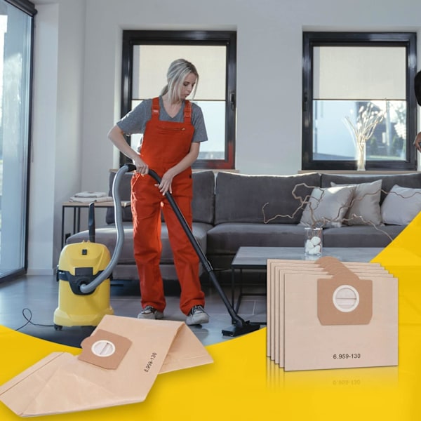 Pakke med støvsugerposer til Karcher 6.959-130.0 WD3 WD3P MV3 A2204 A2254 A2604 - Erstatningsposer i papir for våt- og tørrstøvsuger, støvpose