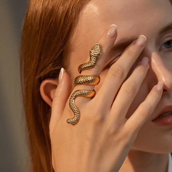 Punk Snake Rings Guld Överdrivna Snake Rings Vintage Serpent Rings Go
