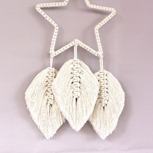 Macrame väggdekoration Boho Decor, stjärna blad fjäder vävd väggkonst