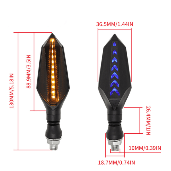 4 stk motorsykkelindikatorer, LED-flytende modus blinklys, Flashi