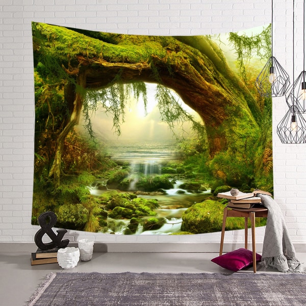 Psykedelisk Gobelin Boheme Jungle Vægkunst Dekoration 150x200cm grøn