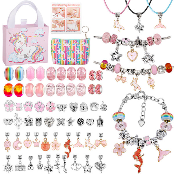 DIY Charm Armband Making Kit för Flickor, Enhörning Sjöjungfru Pedent Smycken