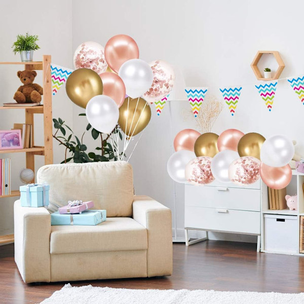 Rosaguld Konfetti Latex Balloner, 60 Pak Hvide Balloner 12 Tommer med Guld Bånd til Fødselsdagsfest, Bryllup