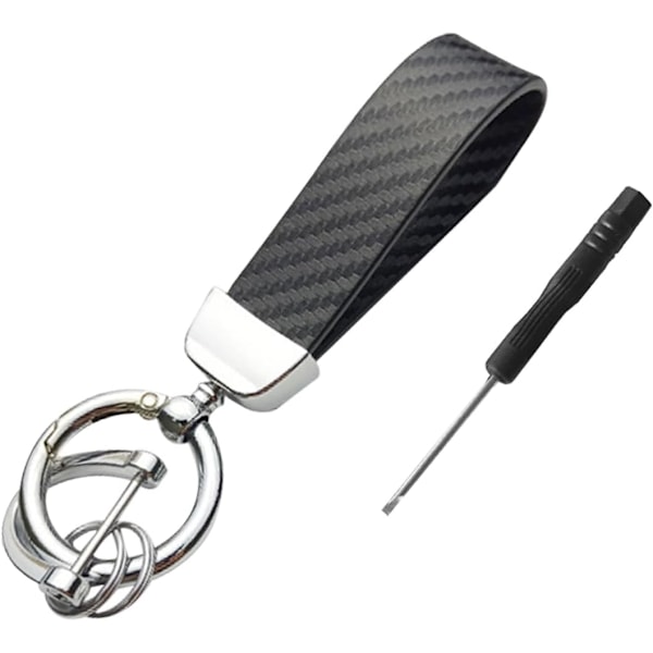 Carbon Fiber and Genuine Leather Keychain, Carbon Fiber Keychain with Anti-