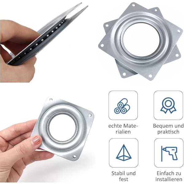 Tum Storlek Fyrkantig Roterande Platt, 360 Grader, Kullagerrotation, Galvaniserad Metall, Tyst Vridplatta, Optimal Flexibilitet för Displayställ, Comp