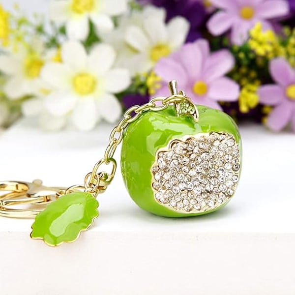 Sød Æbleform Metal Nøglering Kvast Charms Nøgleringe Taske Håndtaske Mobiltelefon Bilnøgle Vedhæng Kreativt Ornament (Grøn)