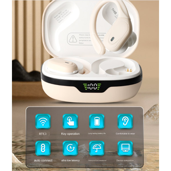 Trådløse in-ear-hodetelefoner, trådløse in-ear Bluetooth-hodetelefoner, smarte digitale støyreduserende sportshodetelefoner, vanntette, hudfarge