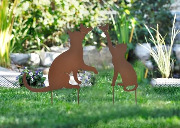 Sett med 2 Rusty Cat hagepynt - Rustet metall - Rust Look - Hagepynt