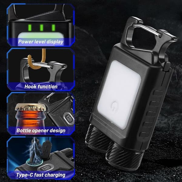 Mini LED-taskulamppu, 500lm EDC-taskulamppu, USB ladattava LED-avainperä taskulamppu, IP65 vedenpitävä magneettinen taskulamppu