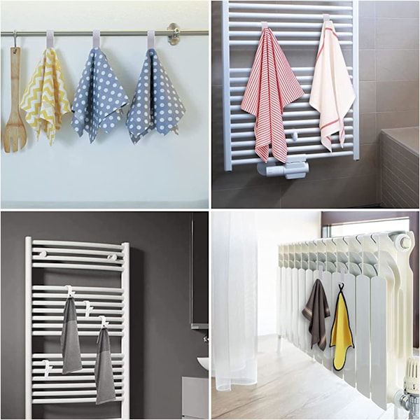 Radiator krok, håndklekrok for radiator, baderomskrok for radiator, hvit plast