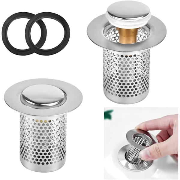 2 STK Avløpsfilter Mesh Avløpsfilter Rustfritt Stål Mesh Avløpsfilter Vask Sil Grid Hårfanger Dusj med Messing Bounce Core for Hjemmet