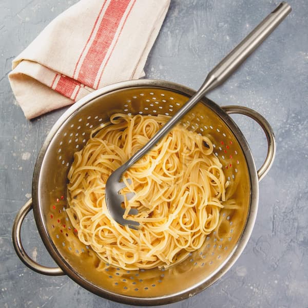 2-delt sæt med spaghettiserver i rustfrit stål, spaghettitang i rustfrit stål, pastaslev med gaffel