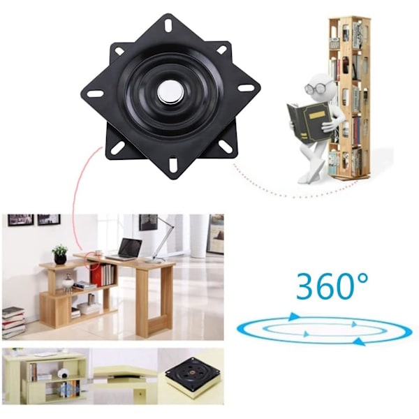 Firkantet dreieskive, 15 cm, svingbar base, for møbler, sofa, TV og barkrakk, svart