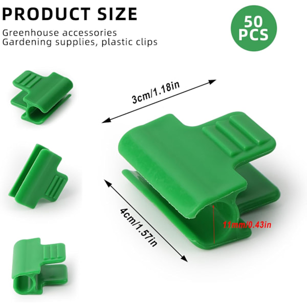 50 Stk. Drivhusclips 11mm, Drivhusfilmclips, Drivhusklemmer, Drivhusrørclips, Plastnet Tunnelbøjleclips, til Drivhuse, Fra