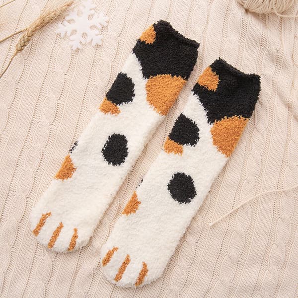 Fluffy kattepotesokker i korallfleece, 6 par