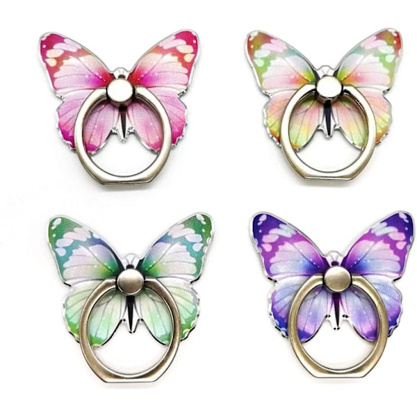 Söpö perhonen puhelinpidike setti, Kawaii sormipidike tytöille ja naisille, (4 kpl vaaleanpunainen, keltainen, violetti, vihreä)