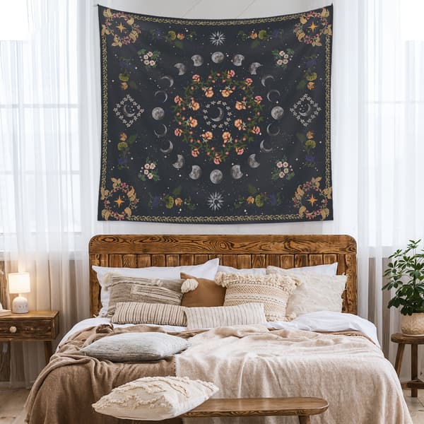 Månefase Plante Estetisk Teppe Månebelyst Plante Blomst Boho Mandala