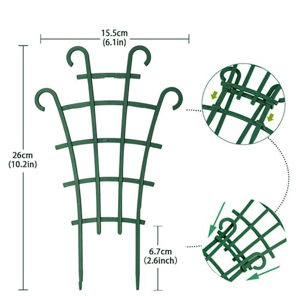 12-pak espalier til potteplanter, haveespalier til klatreplanter, mini klatreplanteespalier i plastik, mørkegrøn