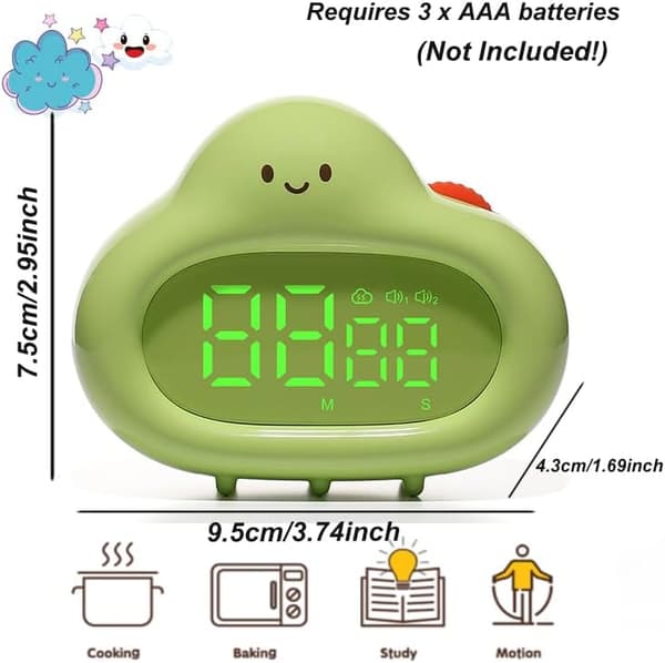 Tecknad LED-timer kompatibel med barn, digital kökstimer med stor LED-display