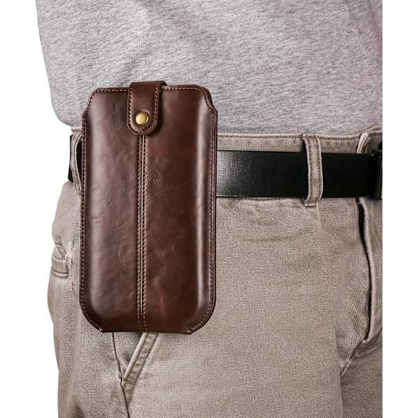 Läder mobiltelefon bältesfodral, läderhölster telefonväska, herr bältesväska midjeväska sport fanny pack plånbok kortfodral klämma fodral med bältesspänne