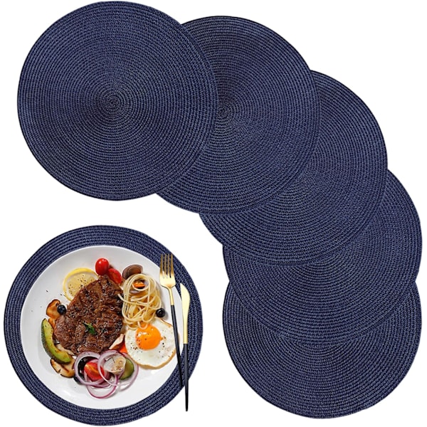 Pöytätabletit, 6 kpl, 38 cm, Pyöreät Pöytätabletit Pestävää Polypropeenimuovia Keittiöön, Ruokapöytään, Juhliin, Häihin (Sininen)