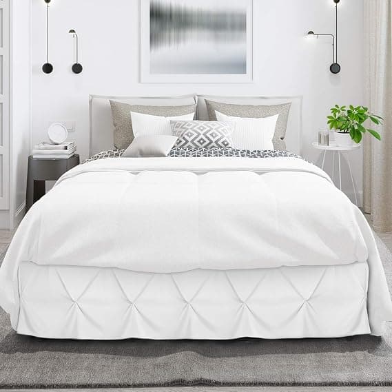 Hvit sengekappe Queen Size, plissert sengekappe Queen, 152 x 203 cm