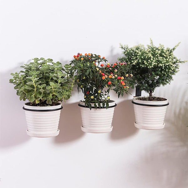 Sæt med 3 vægmonterede blomsterkrukkeholdere, sammenklappelige metalblomsterkrukkeholdere, hjem Gar