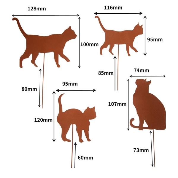 Sett med 4 kattehagestaker - Rust Look - Laget av rustfritt metall - for Gard