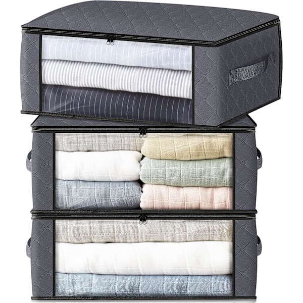 Förvaring 3-pack Klädförvaringsorganisatör Förvaringsväskor Vikbar Förvaringslåda för Garderob, Sovsal, Kuddar, Sängkläder, Kläder, Filtar, 35L, Grå