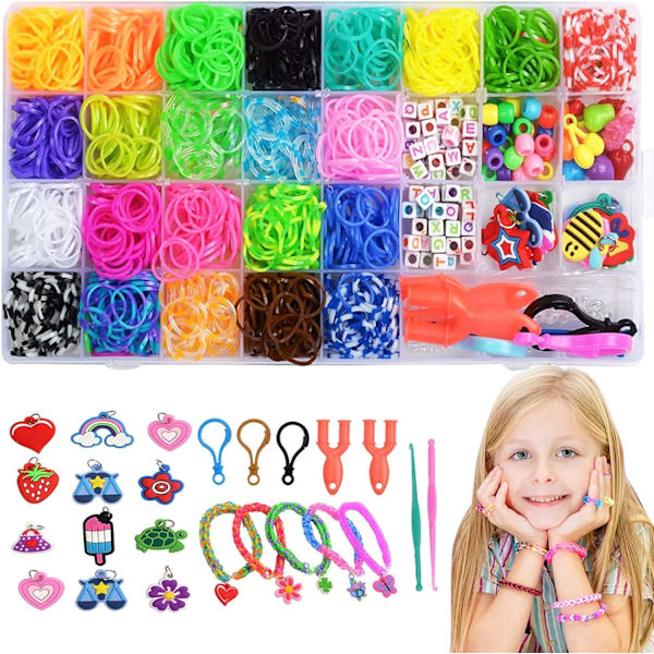 Fargerike elastiske armbåndsett, DIY elastiske armbånd, elastiske armbånd for barn