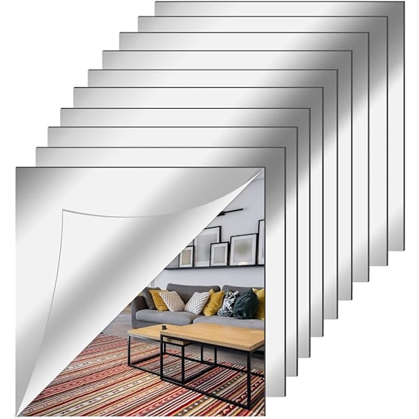 10 stk vægspejl klistermærker 20x20cm, firkantet fleksibelt selvklæbende akrylspejl
