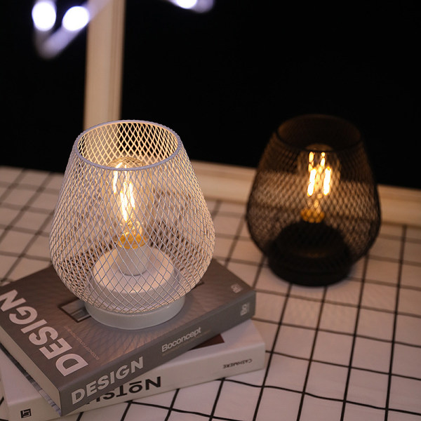 Batteridriven bordslampa utomhus bordslykta, metallbur med timerläge